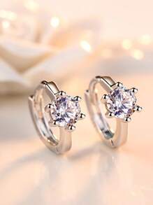 1 Pair 925 Sterling Silver Fashionable Retro Delicate Luxury Elegant Sweet Sparkling 4pcs Synthetic Opal Linear Geometric High-End Creative Design Petite INS Style Girlish Minimalist Luxurious Couple Adorable Casual Daily Party Gift Versatile Hypoallergenic Earrings - Silver - View 3