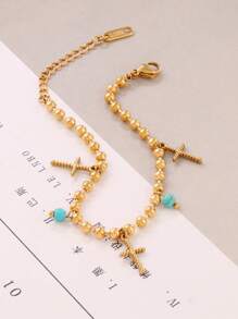 1 件不锈钢吊坠手链女式时尚串珠手链配绿松石金色链条手链珠宝 - 手鍊 - 查看 4