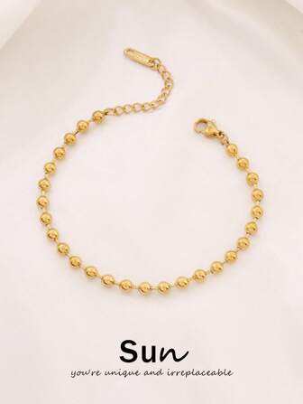 1 pieza Pulsera de cadena de bolas redondas de acero inoxidable de 2/3/4mm color oro para mujer, joyería de moda para hombres