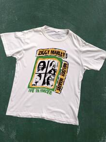 街头摇滚乐队图形字母印花圆领宽松休闲短袖 T 恤，男女通用日常穿着