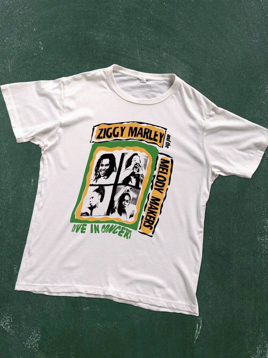 街头摇滚乐队图形字母印花圆领宽松休闲短袖 T 恤，男女通用日常穿着