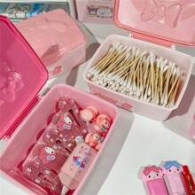 Sanrio 1 szt. Sanrio Hello Kitty Cartoon Cute Flip Style Pudełko do przechowywania, podkładka pod biżuterię i makijaż, wielofunkcyjne, pyłoszczelne pudełko do przechowywania na biurko. Materiał ABS z wzorem kreskówkowym, nadaje się na blat stołu w sypialni, jadalni, łazienki