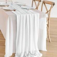 1 件/5 件白色美丽纱布桌旗桌布、婚礼派对房间餐桌装饰用品桌布、生日结婚周年家庭节日派对房间餐桌 DIY 装饰、婚礼纱布、家居装饰、婴儿淋浴装饰、椅背装饰纱、白色纱布、2026 新年装饰、新年桌旗 - 白色 - 查看 8