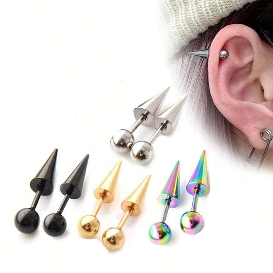 6 件朋克风格不锈钢尖刺耳钉，8 件嘻哈多用途耳钉
