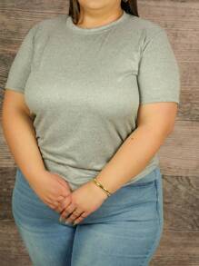 Blusa de cuello redondo en talla grande - Gris - Ver 1