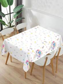 1pc 130*220cm Rainbow Unicorn PE Tablecloth, Unicorn Theme Disposable Waterproof Table Runner, Perfect Decoration For Birthday Holiday Party Party Home Event Decoration Table Runner, Dining Table Cabinet Bar Gift Table Decoration Table Cover, Room Decoration Home Decoration Table Skirt, Outdoor Camping Picnic Tablecloth, Easy To Clean Table Set, Party Favors - Rainbow Unicorn - View 6