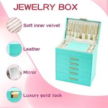 Large Jewelry Box Organizer - 6 Layer Jewelry Holder Organizer With Mirror For Necklace, Earrings And Bracelets Storage, Jewelry Boxes & Organizers For Women (6 Layer Turquoise) - 灰色 - 查看 10