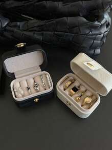 1pc Mini Classic Leather Ring Box With Button Portable Travel Jewelry Case, Elegant Jewelry Display Packaging Box Practical Ring & Earring Storage Box, Fashionable Gift For Women And Girls