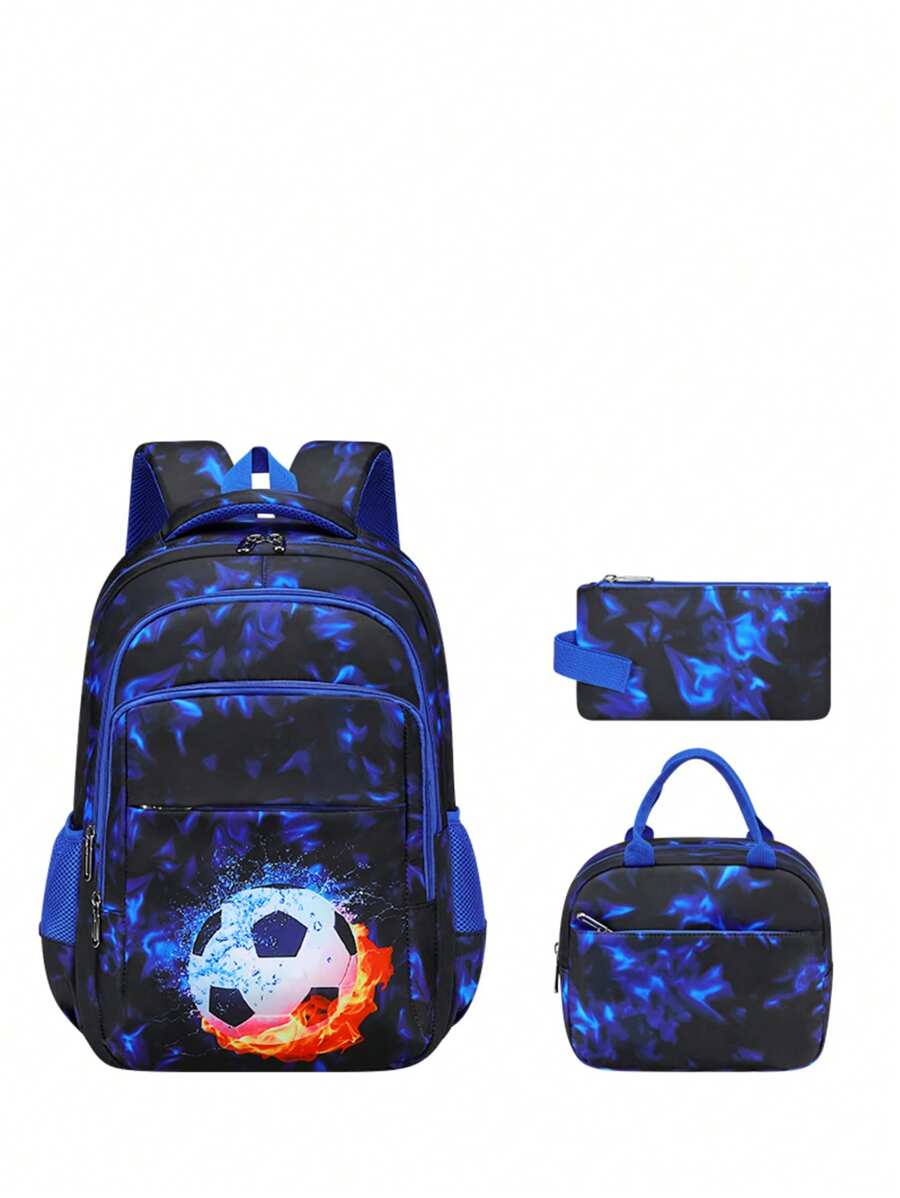 3pcs/Set Football Galaxy Printed Backpack, Large Capacity, Lightweight Casual Rucksack, Travel & School Bag - A - View 1