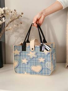 1pc Blue Star Pattern Printed Tote Bag, Large Capacity, Adjustable Shoulder Strap, , Suitable For Daily Use, Work And Travel, Portable Handbag, Great Back To School Gift For Boys And Girls - Multicolor - View 3