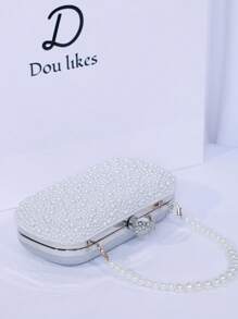 Pearl Handle Clutch Bag, High-End Evening Purse, Engagement Party Handbag, Cheongsam Dress Accessory, Elegant Banquet Bag - Silver - View 3