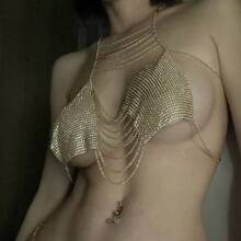 1 件 2025 新款比基尼链身体链，新款闪亮亚克力水钻流苏胸链项链，时尚女士身体链 - Chest chain - 查看 2