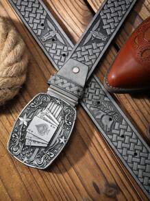 1pc Boho Western Cowboy Style Poker Embossed Metal Buckle Vintage Dark Brown PU Leather Belt Summer, School Casual, Business, Boyfriend Husband Father Dad Men Gift, Daily Wear, Fashion, Teen, Outdoor, Vacation, Athletic, Travel, Street, Boho, Vintage Fall, Autumn, Halloween Autumn-Winter Accessories,Suitable For Teens, Youth,Men,Casual, Outdoor, Athletic, Vacation, Graduation Gifts, Birthday, Daily Wear - As Shown - View 30