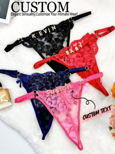 1-Piece Sexy Women's Thong, Embroidered Sexy Lace Low-Waisted Thong, Adjustable Panties, Custom Letters, Custom DIY Letters, Custom Metal Letters DIY, See-Through Sexy Thong, Anniversary Gift, Unique Gift For Girlfriend, Wife, Custom Letters DIY, Custom DIY Metal Letters., Colorful, Cute