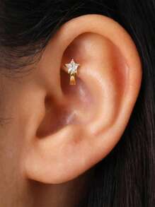 1pc 925 Sterling Silver Diamond Star Shaped Cartilage Earring, Golden Starry Sky Ear Cuff Earring, Suitable For Women's Daily Wear (Sold Individually, Not A Pair) - Star Earrings - View 7