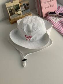 1pc Solid Color Breathable Quick-Dry Bucket Hat, Cute Bow Decor, Lightweight Wide Brim Sun Protection Beach Hat For Girls, Suitable For Spring/Summer - Drawstring Quick-dry Bucket Hat - View 9