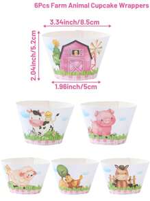 1 套粉色农场动物主题装饰蛋糕架、6 件蛋糕纸围、蛋糕架多层蛋糕托盘、生日节日活动派对装饰品、DIY 蛋糕装饰用品、派对用品蛋糕装饰、甜点食物装饰蛋糕边缘、纸杯蛋糕包装纸、食物托盘食物盒、帕蒂小礼物 - 農場動物 - 查看 5