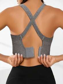 Seamless High-Elasticity And High-Support Sports Bra,Women Underwear Detachable Chest Pad With Cross-Strap Design,Women's Fitness Solid Color Simple Yoga Bra,Women Soft And Comfortable Sports Tops ,Multi-Color Options (Black/Brown/Blue/Hot Pink/Gray/Red) - 灰色 - 查看 2