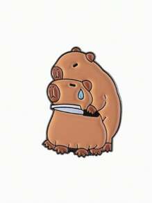 1pc/4pcs/5pcs/6pcs/9pcs Cute Capybara Student Design Hamburger, French Fry, Cartoon Badge, Adorable Capybara Enamel Pin, Cartoon Brooch - Brown - View 35