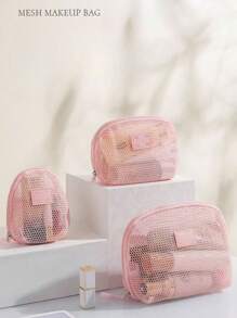 1 Piece Mini Pink Fresh Style High Quality Texture Multifunctional Mesh Storage Bag(Lanyard Can Be Purchased Separately, Color Is Random), Mesh Transparent Cosmetic Bag With High-End Sense Multifunctional Portable Lipstick Storage Bag Toiletry Bag