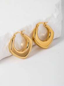 A Pair Of Exaggerated Minimalist Stainless Steel Hollow HOOP Earrings For Women On A Date - Yellow Gold - View 4