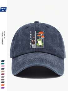 1pc "Beautiful Nature" Frog, Turtle, Mushroom, Cherry Blossom Printed Retro Baseball Cap, Purple, Pink, Black, Curved Brim Soft Top Sun Hat For Men And Women, Casual City, Outdoor Vacation, Comfortable Breathable Sun-Shading Hat, Beach Holiday Hat Loved By Moms
