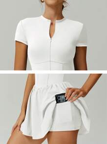 NcmRyu Solid Color Minimalist Elastic Seamless Tennis Dress, Spring/Summer - White - View 2