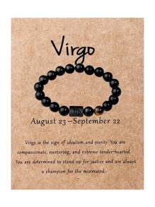 1 件 10 毫米黑色玻璃珠十二生肖手工串珠手链，男士珠宝