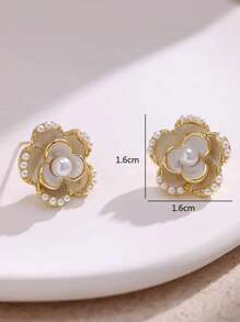 1 对简约优雅时尚可爱甜美花朵和人造珍珠耳钉，适合女性日常和节日佩戴 - 珍珠花朵 - 查看 6