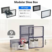 12Pcs Thick Transparent X Size Shoe Box With Lid, Foldable And Stackable Shoe Rack, Free Combination, Plastic Sports Shoe Container, Space-Saving Shoe Rack, Alternative To Drawer Storage Unit - X - Đen Lớn - 12 Chiếc - Xem 5