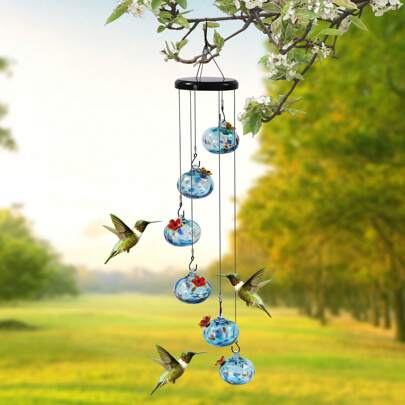 kangten Modern Bird Feeders, Hanging Hummingbird Feeder, Outdoors Bird Feeder 6 Glass Balls Decor