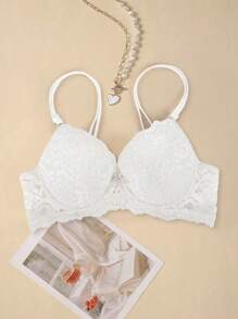 Damen Weiße Spitze Push-up Dessous-BH, Sexy Lift Rücken Dessous-BH mit verstellbaren Trägern, nahtloser Braut-Dessous-BH