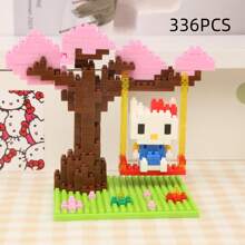 Juguete de bloques de construcción del Carrusel de Ferris Wheel Seesaw de Melody Kulomi Hello Kitty, modelo de juego deluxe para niños, adecuado para niños y niñas en juegos de rompecabezas DIY, juegos de anime, amantes de los bloques de construcción, decoración de escritorio, útiles escolares, también adecuado como regalo de Navidad y cumpleaños. Juguetes de personajes de anime para niños y niñas.