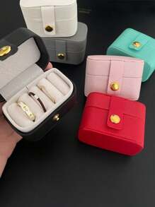 1pc Mini Classic Leather Ring Box With Button Portable Travel Jewelry Case, Elegant Jewelry Display Packaging Box Practical Ring & Earring Storage Box, Fashionable Gift For Women And Girls