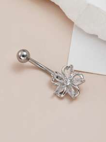 1 Piece Stainless Steel Flower Inlaid With Zirconia Delicate Navel Ring Fashion Personalized Body Piercing Jewelry Daily Wear Valentine's Day Gifts, Mom, Mother, Mother's Day, Gift - Stainless Steel Flower Navel Ring - View 4