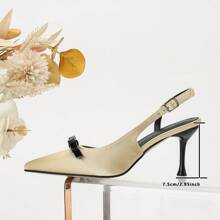 Zapatos de tacón alto con puntera abierta, combinación de dos colores, lazo incrustado, correa trasera, tacón alto delgado, adecuados para el trabajo y fiestas