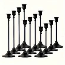 12pcs Elegant & Romantic European Dinner Candles, 6pcs Tabletop Candlestick Holders, Metallic Cone Candle Holders, Room Decor, Home Decoration,Wedding