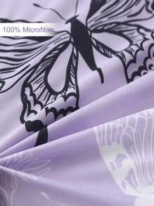 3/4pcs Purple Butterfly Pattern Print Polyester Sheet Set, Idyllic Style Soft Breathable Flat Sheet & Fitted Sheet Bedding Set For All Seasons (1 Flat Sheet+ 1 Fitted Sheet+ 1/2 Pillow Shams)