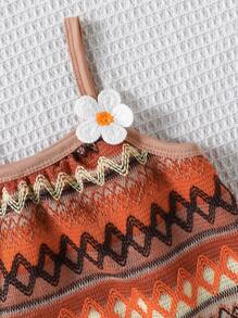 Young Girl 3D Floral Decor Strap Lining Dress