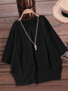 Bluză Femei Culoare Solidă Gât Rotund cu tiv Asimetric Pentru Primăvara/Vara