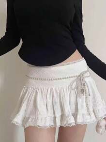 1pc Women Waist Chain, Fresh Small Pearl Waist Chain, Fashion Versatile Elegant Design Inspiration Dress Accessory, Adjustable Body Chain Waist Decor, Korean Style Fresh Sweet Dress Waist Chain, Simple Vintage Personalized Metal Body Chain - White - View 2