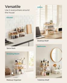 SONGMICS Spice Rack, Set Of 2 Cupboard Shelf Organiser, Expandable Kitchen Shelf Organiser, Stackable Spice Holder, Metal And Engineered Wood, White And Natural - Yellow - View 4