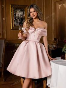 Faeriesty Faeriesty Elegant Off-Shoulder Bow Tie A-Line Dress For Formal Events&Weddings | Cocktail Parties ​| Luxury Brand Launch Events