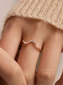 BALMORA 1pc Sterling S925 Silver Vintage Simple Elegant Geometry Wavy Zirconia Finger Ring For Women Party Daily Wearing Friendship Jewelry Gift