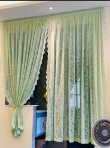 1pc Multi-Color Lace Curtain, Decorative Window Screen Voile For Living Room Bedroom, Semi-Transparent Personalized Decor Hanging Curtain
