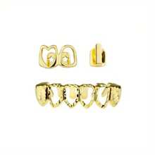 3pcs Hip Hop Fashion Grillz Cool Party Hollow Heart Focus Color Plated Four Full Open Face Hollow Tooth Grillz 2pcs & Bottom Teeth Grills For Men & Women - Multicolor - View 10