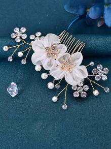 1pc Elegant Handmade Crystal Flower Hair Clip/Comb For Women, Suitable For Weddings, Parties, Everyday And Holidays Wear