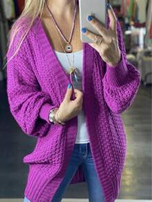 Super Autumn/Winter Knitted Cardigan Puff Sleeve Women's Cardigan New Arrival - Rose Red - View 1