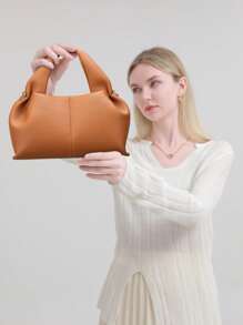 女士皮革手提包斜挎包，单肩包 Y2K 流浪包手提包带可调节肩带仿皮手提包秋季单肩包手提包钱包 - 棕色 - 查看 2