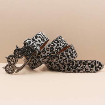 New Rhinestone Buckle Goth Dark Western Cowboy Leopard Print Belts For Women Luxury Designer Brand Diamond Bling Bling Belt Y2K Goth E Girls Rhinestones Belts Men Summer, School Casual, Business, Boyfriend Husband Father Dad Men Gift, Daily Wear, Fashion, Teen, Outdoor, Vacation, Athletic, Travel, Street, Boho, Vintage Fall, Autumn, Halloween Autumn-Winter Accessories,Suitable For Teens, Youth,Men,Casual, Outdoor, Athletic, Vacation, Graduation Gifts, Birthday, Daily Wear